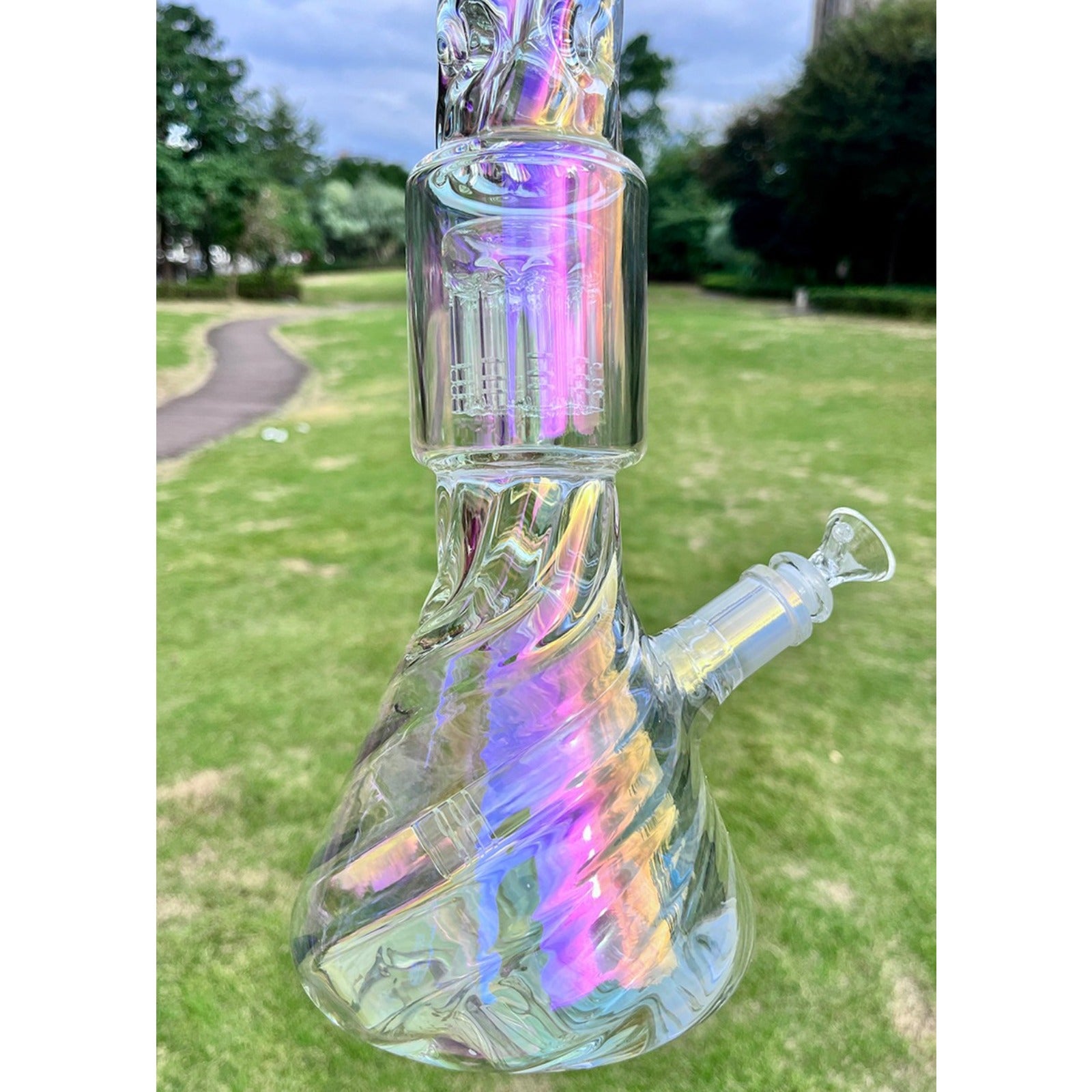 15" Heavy Glass Bong 2Lb Smoking Hookah Rainbown Percolate Water Pipe 14mm bowl