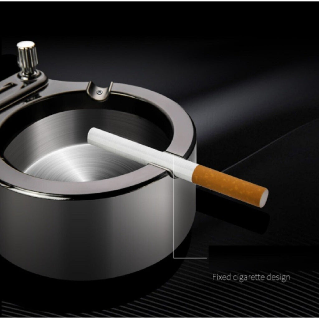 Retro Metal Ashtray w/ Match Lighter 10K Style Refillable Multi-Function Tray