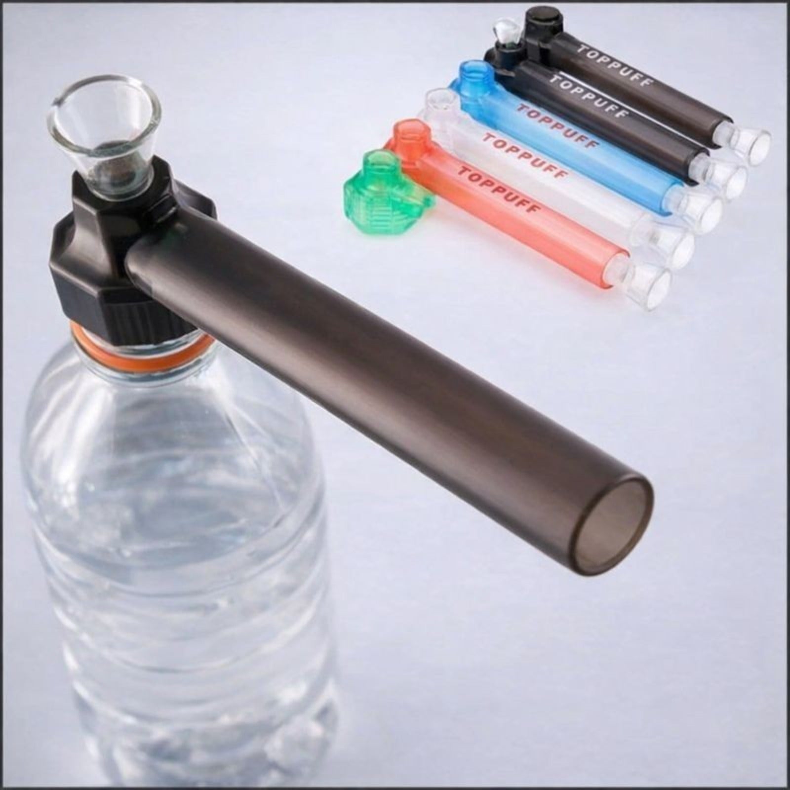 Top Puff Screw-on Water Bottle Converter Glass Bong Hookah Black and Blue 2 Pack