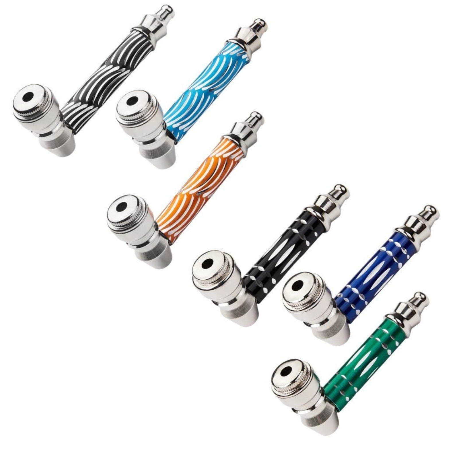 ( 6Pack ) 3.2" Metal Lay Flat Detachment Tobacco Smoking Hand Pipes with Caps