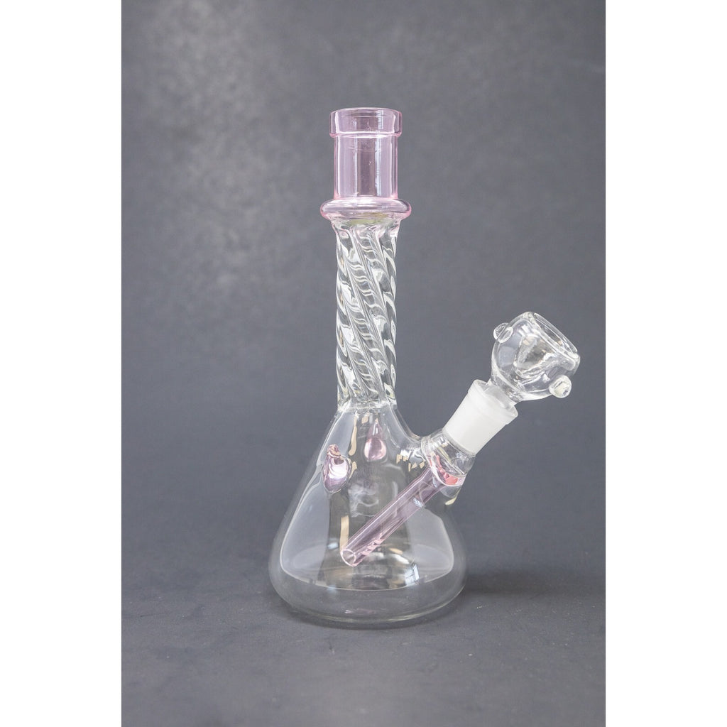 Hookah Water Pipe Glass 7" Pink Twisted Devil Horns Tobacco Bong w/ Bowl