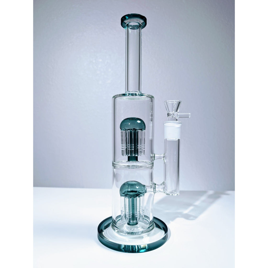 13" Teal Double Tree Perc 18mm Straight Tube Premium Quality Water Pipe Bong