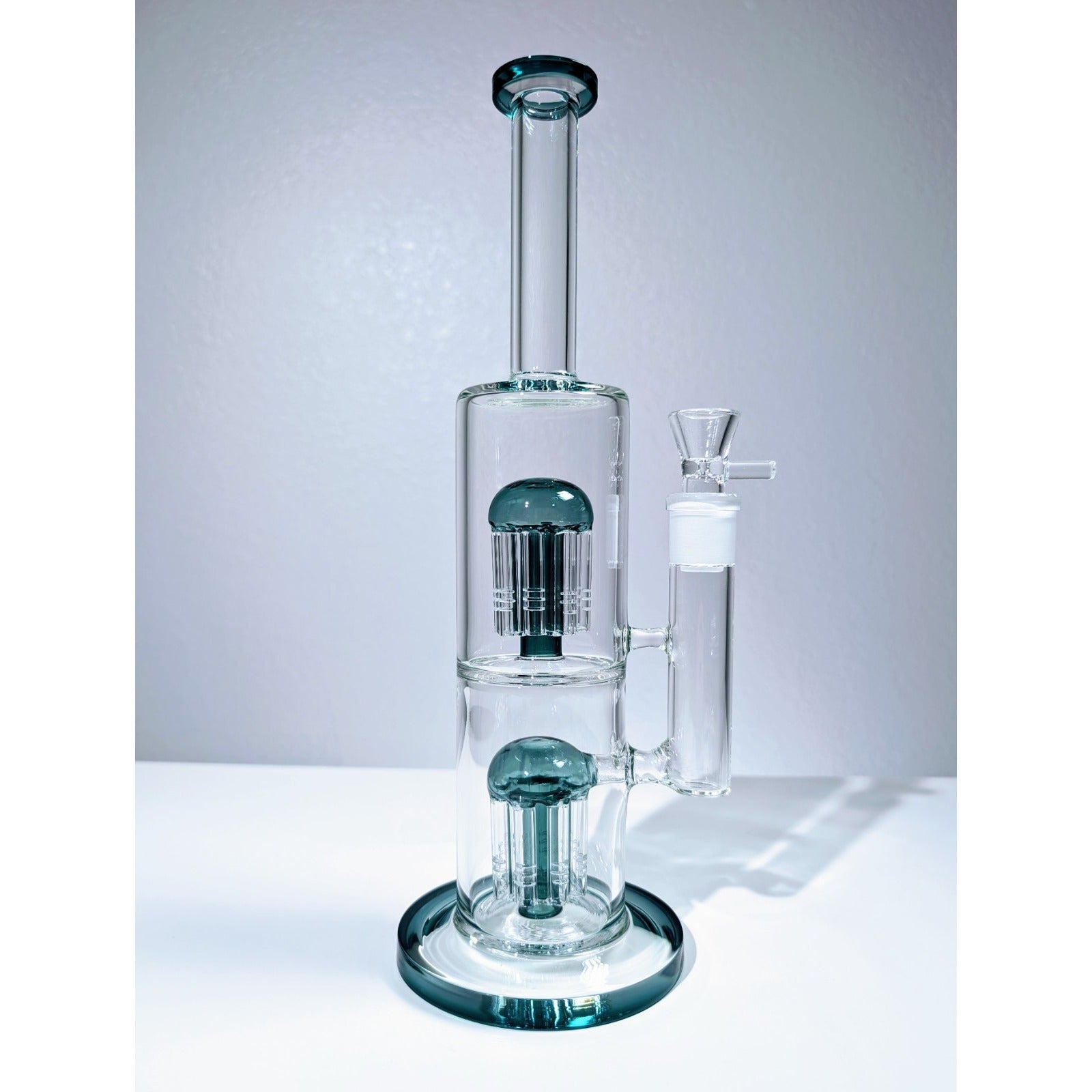 13" Teal Double Tree Perc 18mm Straight Tube Premium Quality Water Pipe Bong