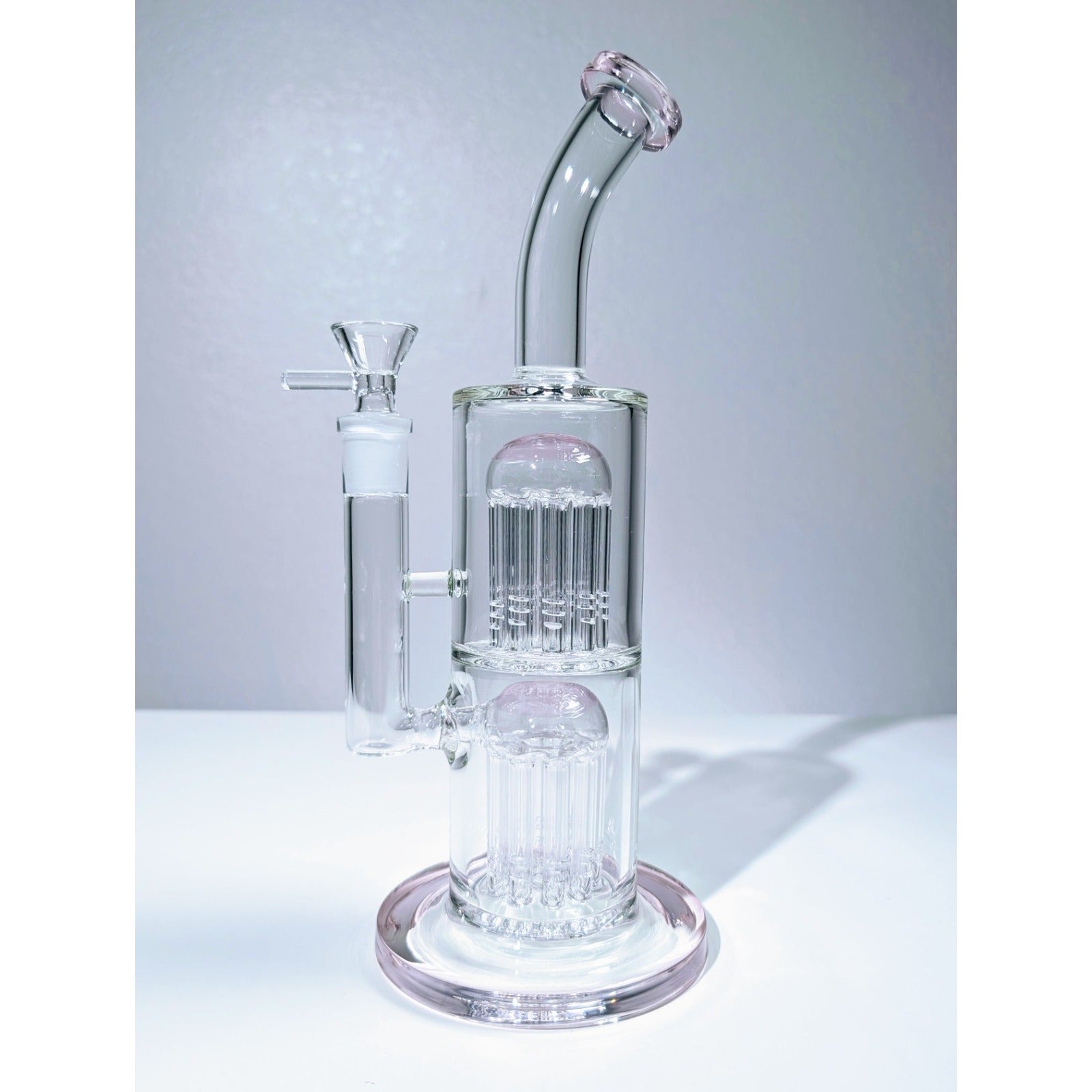 11" Pink Double Tree Bent Mouth Perc Premium Quality Water Pipe Hookah Bong