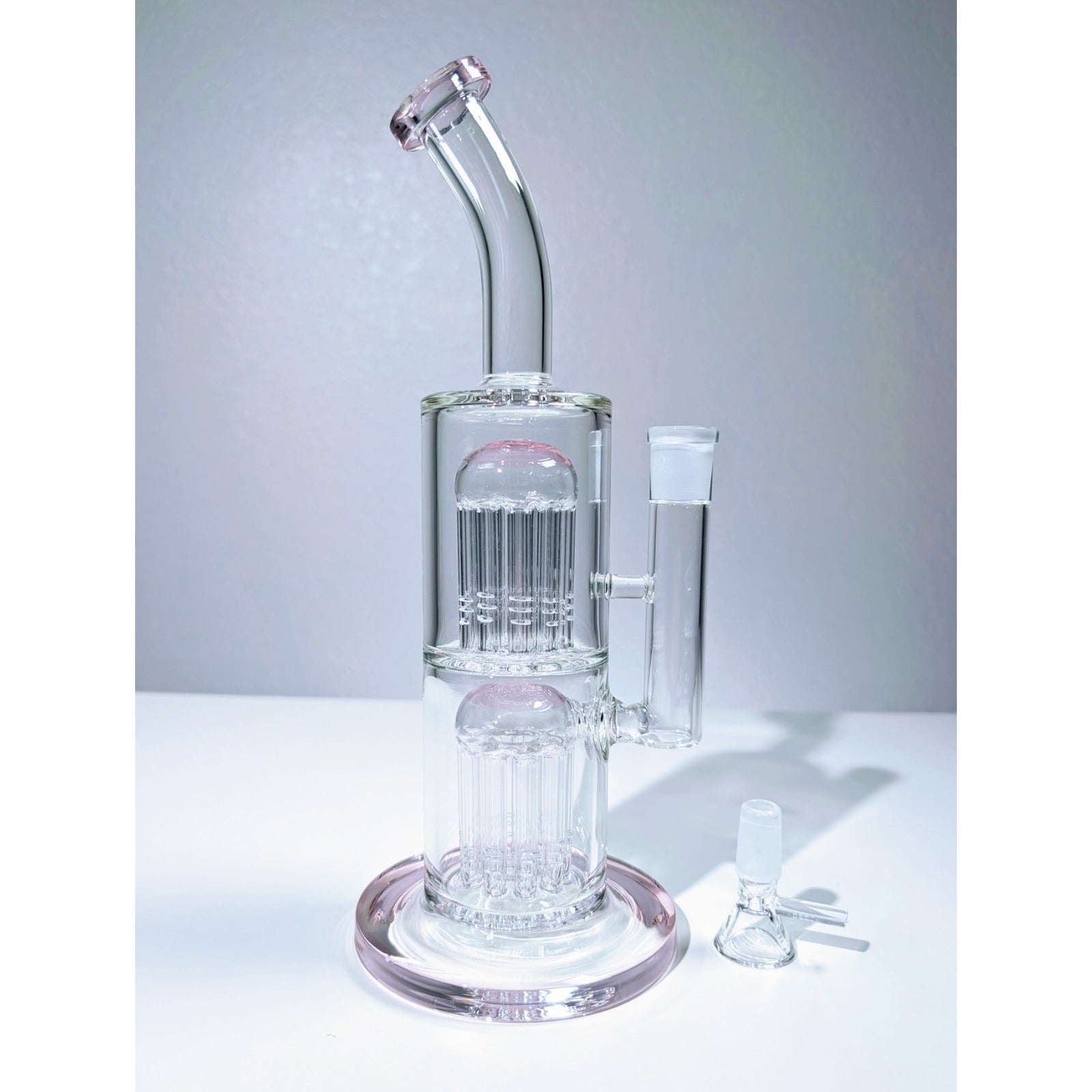 11" Pink Double Tree Bent Mouth Perc Premium Quality Water Pipe Hookah Bong