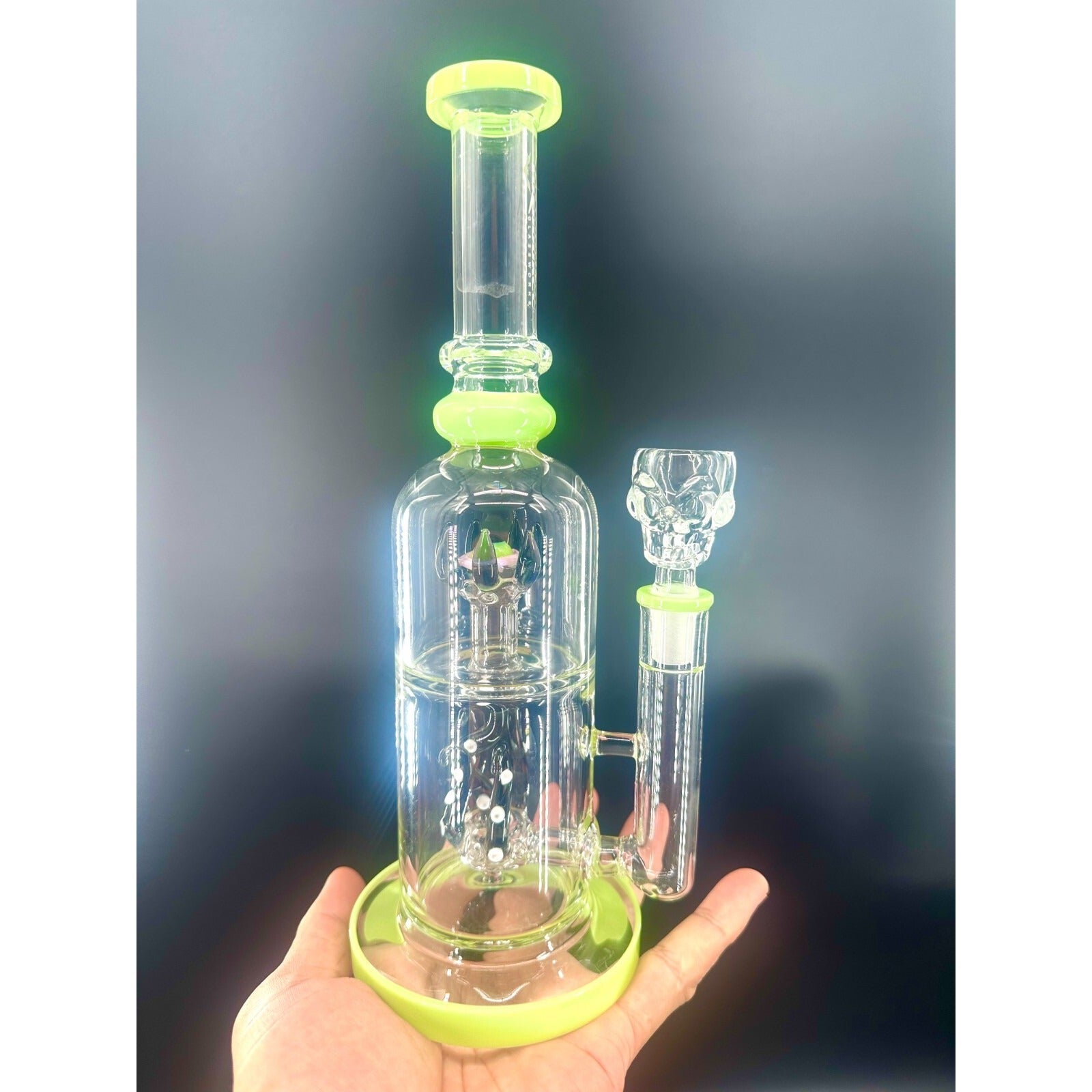 11" Green & Black Recycler Glass Bong 14mm Bowl Water Pipes Hookah