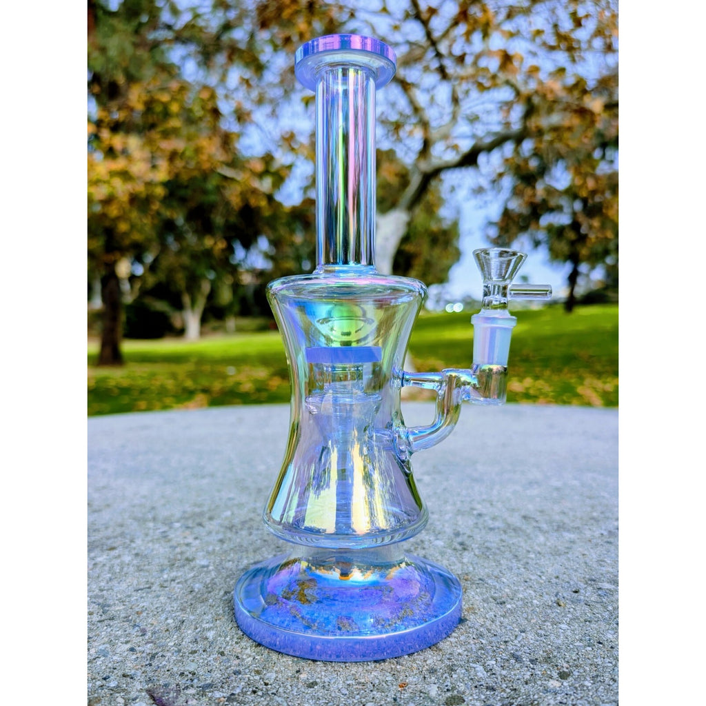 10" Blue Rainbow Hourglass Perc Tobacco Smoking Water Pipe Hookah Bubbler Bong