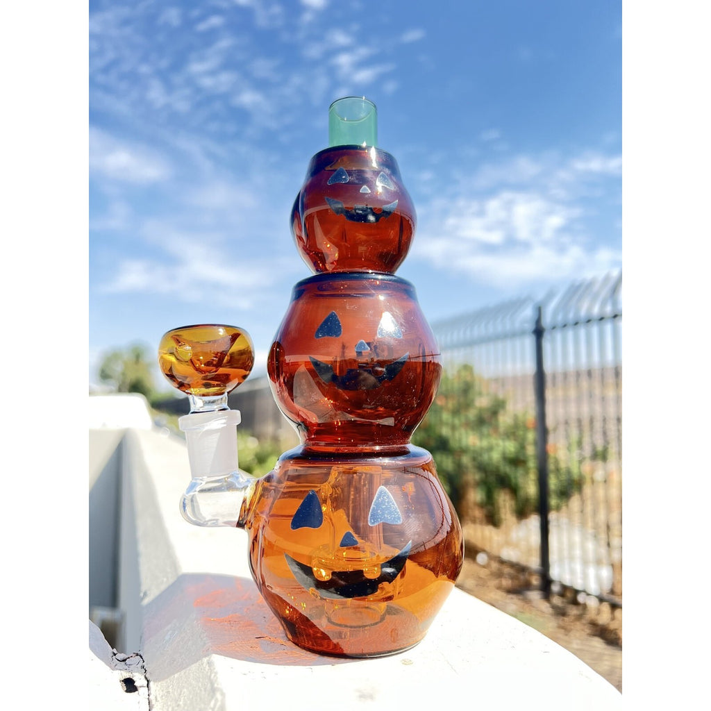 Hookah Water Pipe Glass Premium 8" Triple Pumpkin Tobacco Bong.