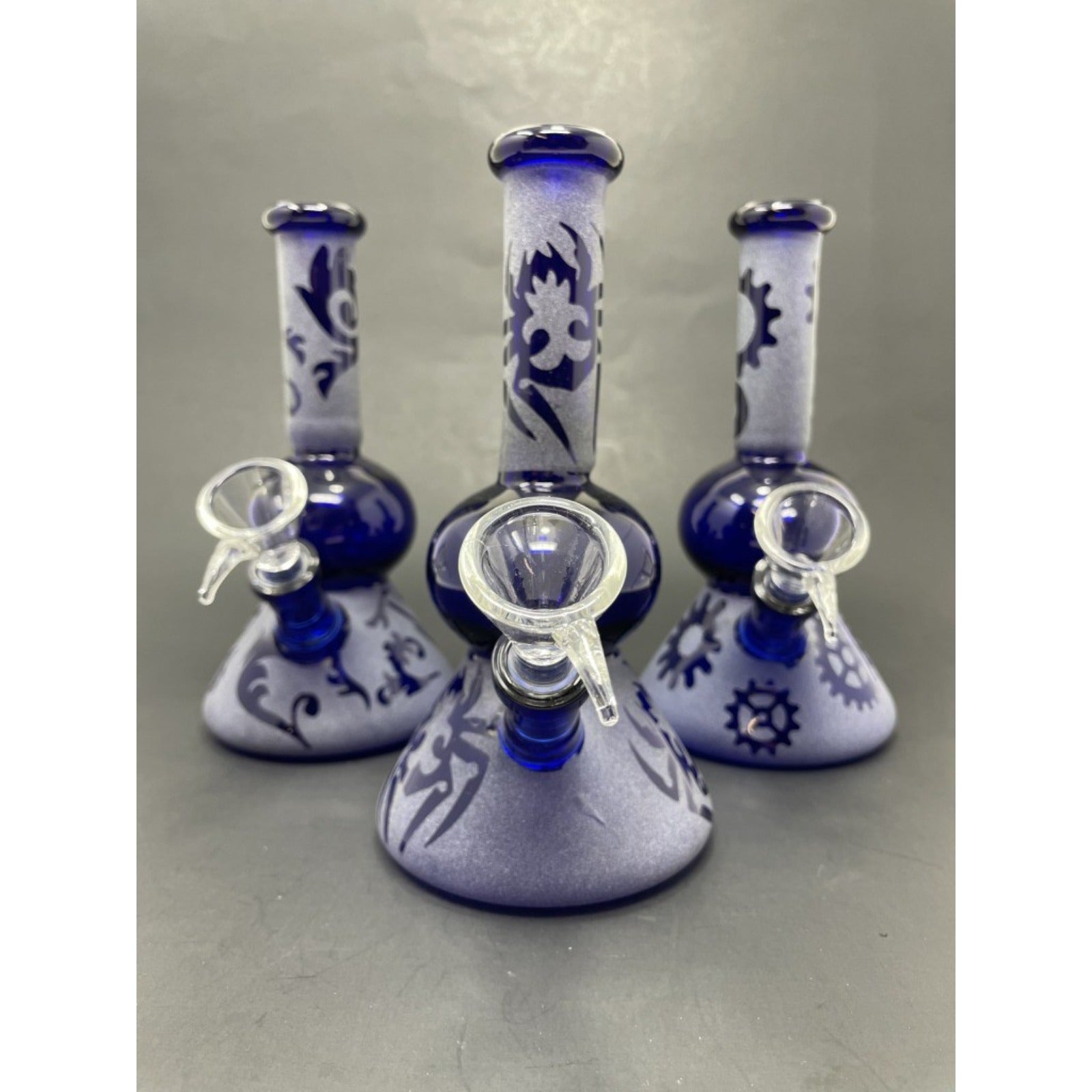 Hookah Water Pipe Glass 7" Blue Sand Blasted Assorted Designs Halloween Bong