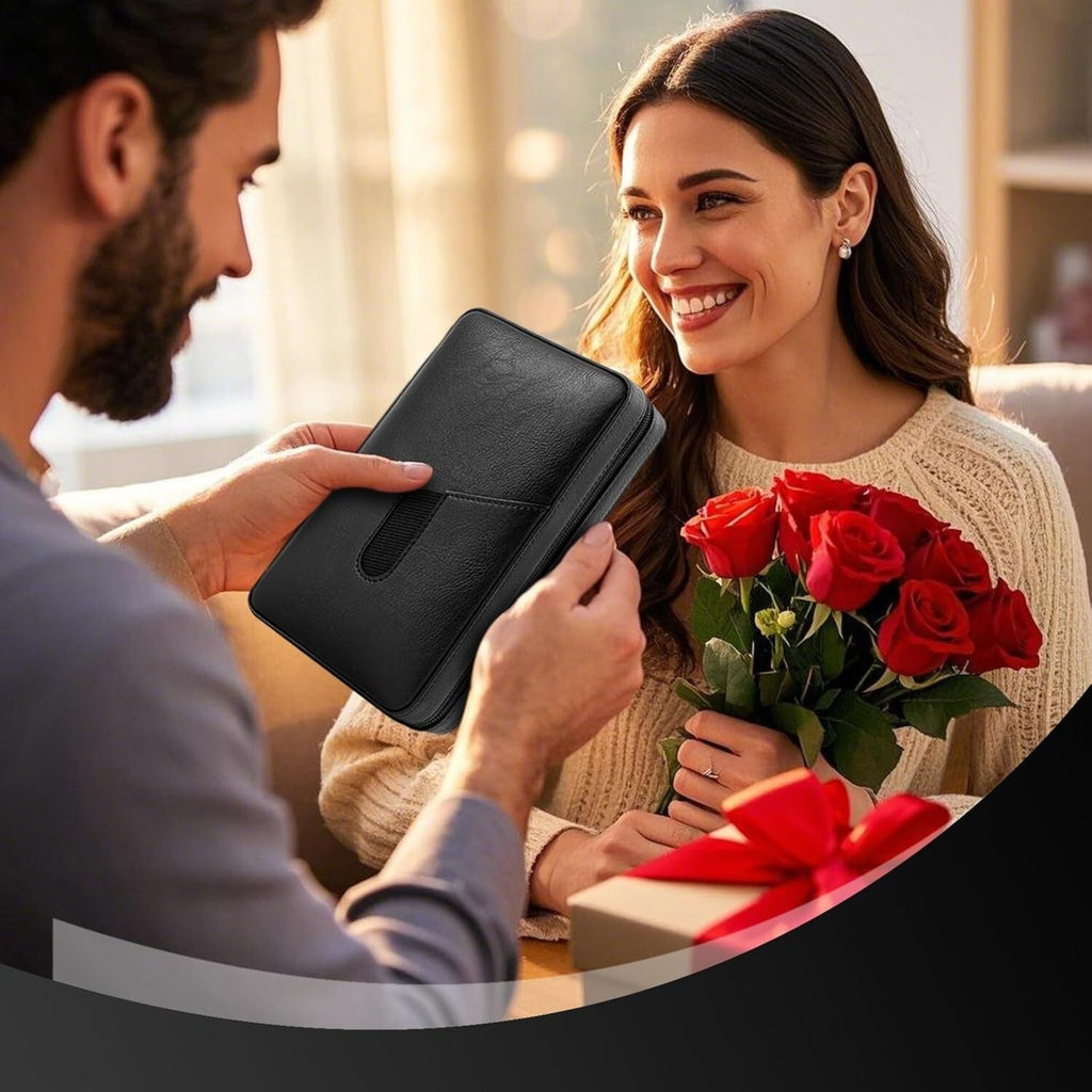 Cigar Humidor Cedar Wood Lined Leather Cigar Case Capacity 6 pcs Built in Hygrom