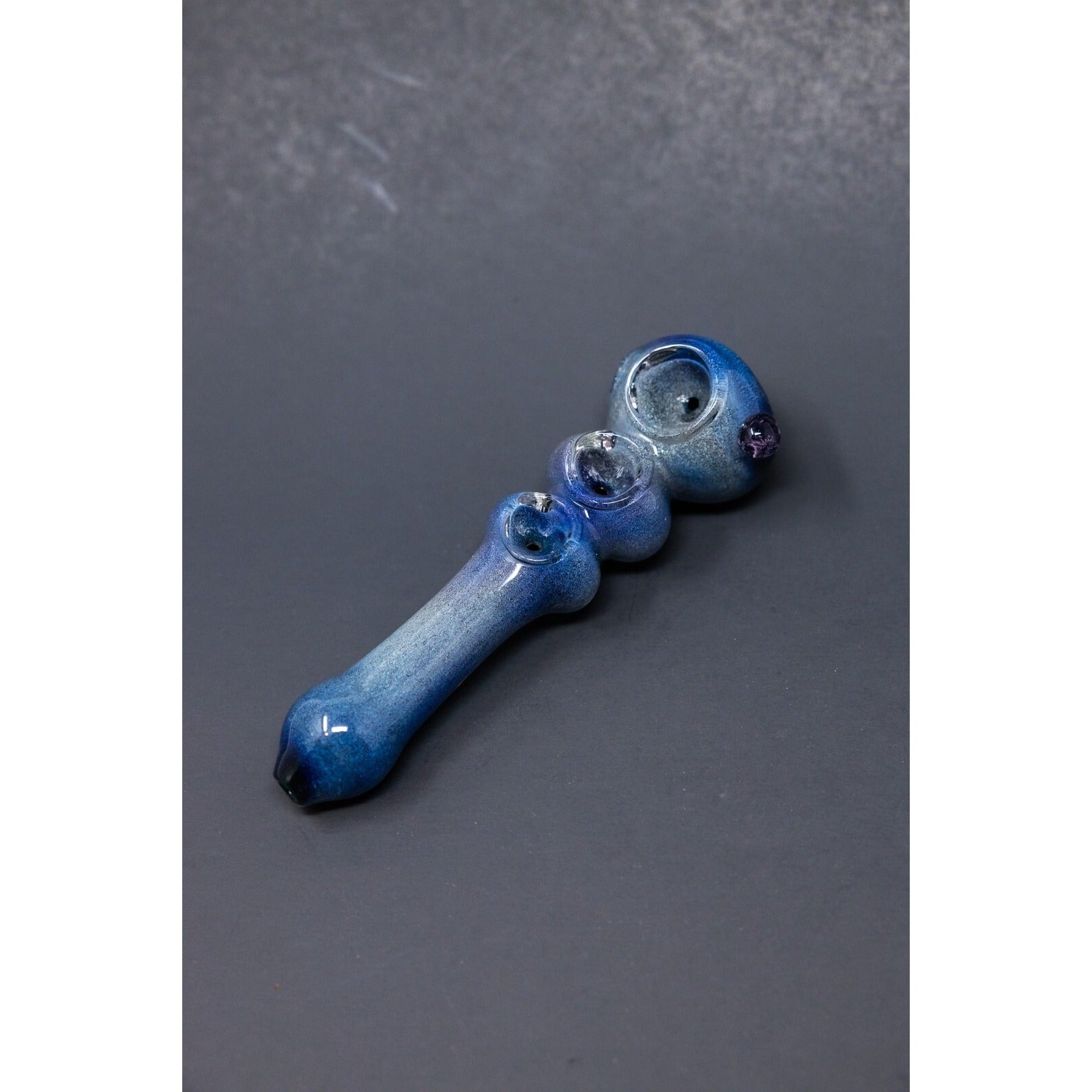 6" Collectible Dark Blue Triple Bowl Tobacco Hand Smoking Spoon Glass Pipe