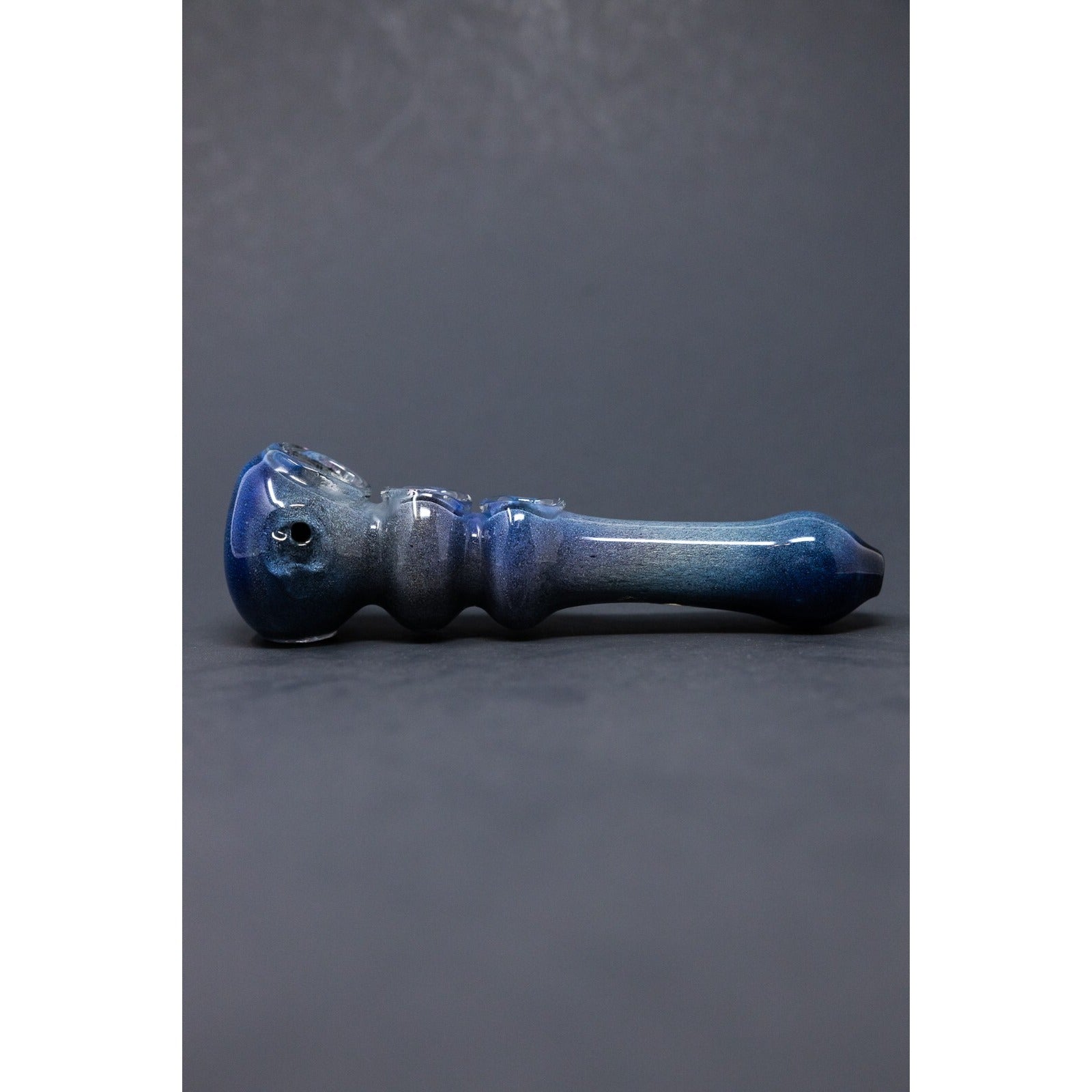 6" Collectible Dark Blue Triple Bowl Tobacco Hand Smoking Spoon Glass Pipe