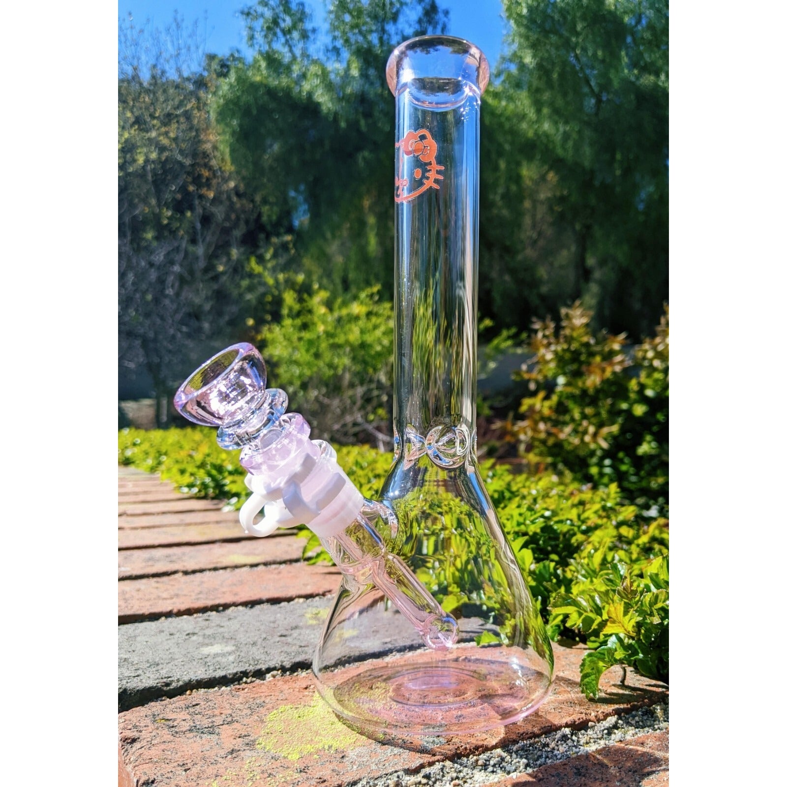 10 Inch Pink Hello Kitty Glass Bong Quality Tobacco Smoking Water Pipe Hookah