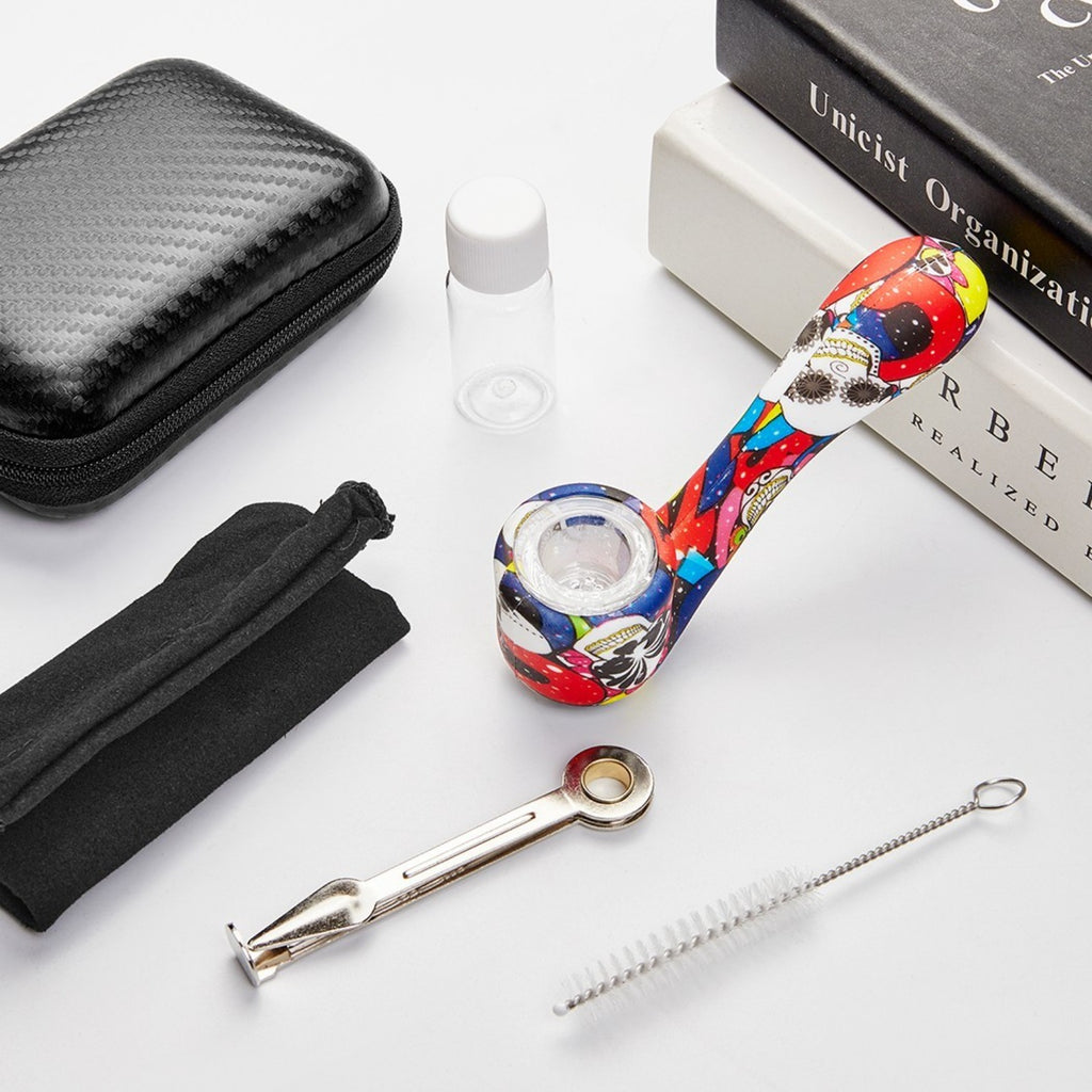 ( Pack of 2 ) 4.5Inch Tobacco Smoking Silicone Pipe 9-Hole Glass Bowl Hand Pipe