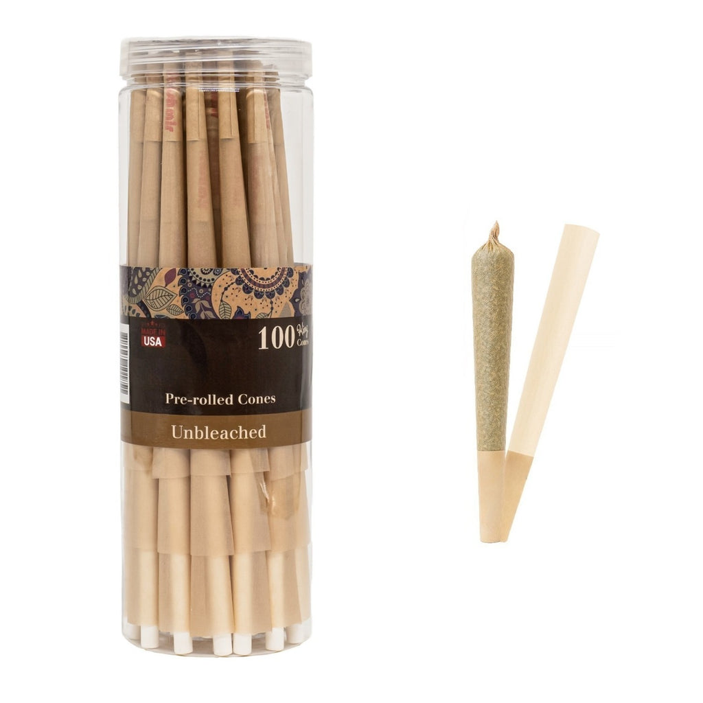 Unbleached pre-rolled cones King Size Rolling paper cones with tips - 100 CT