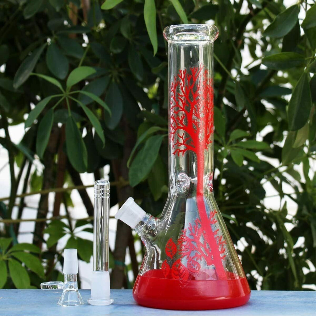 11 Inch Bongs Red Tree Glass Bong Smoking Hookah Glass Water Pipes 14mm Bowl