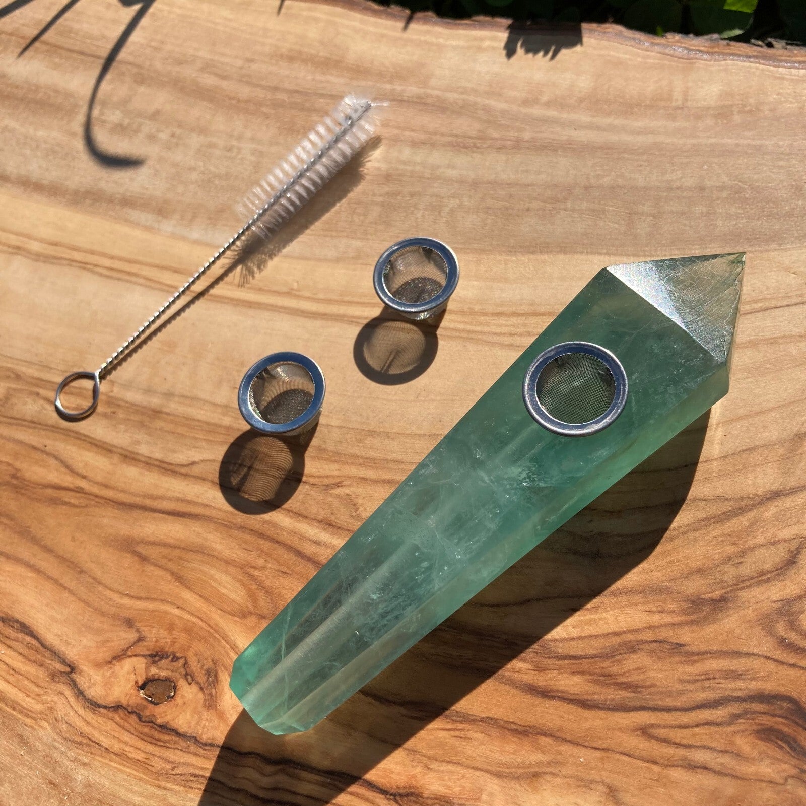 Handmade Green Fluorite Smoking Crystal Pipe Hand Spoon Pipe Tobacco Smoke Bowl