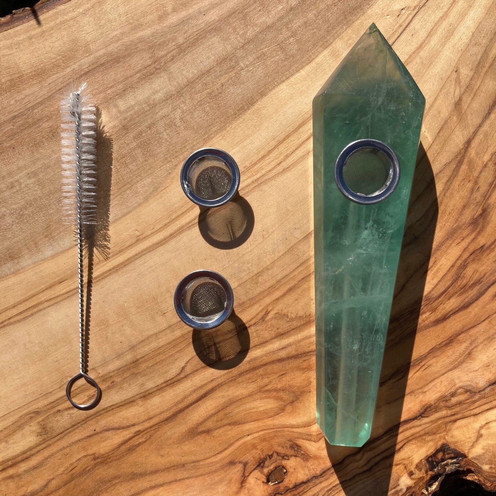 Handmade Green Fluorite Smoking Crystal Pipe Hand Spoon Pipe Tobacco Smoke Bowl