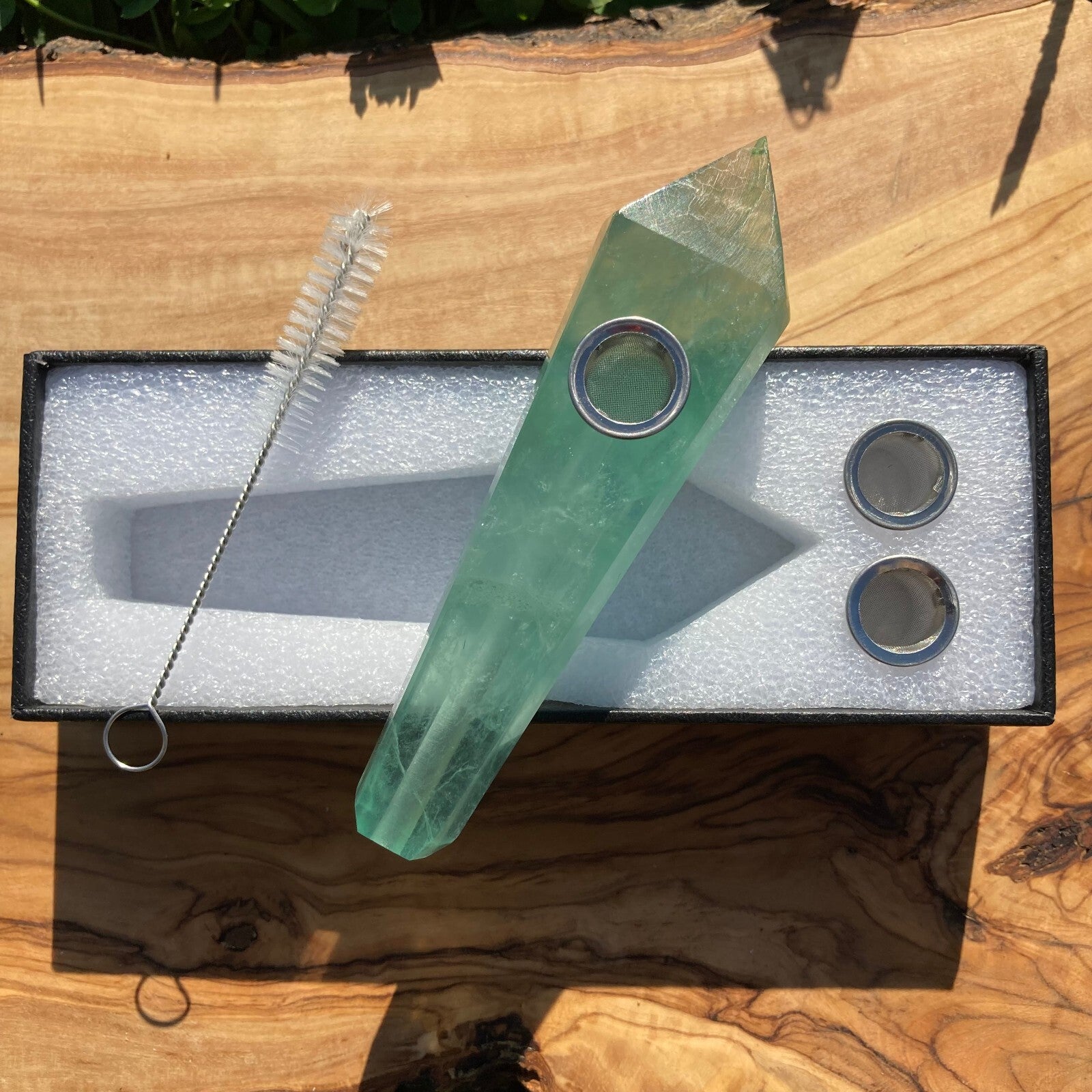 Handmade Green Fluorite Smoking Crystal Pipe Hand Spoon Pipe Tobacco Smoke Bowl